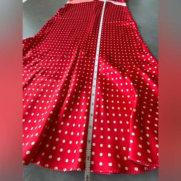 New Poleci Vintage Silk Women’s Slip On Neck Tie Red Polka Dot Dress Size 8 - Picture 14 of 16